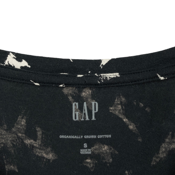 Gap Blouse Top Women Small Black White Geo Print Short Sleeve Round Neck Pleated - Picture 6 of 13